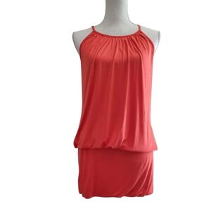 Prime Collection Orange Halter Blouson Skirted Bathing Suit Beach Coverup Size M